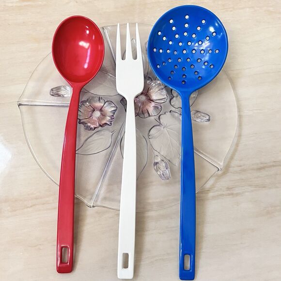 COPCO MELAMINE Utensils Serving Spoon/Fork/Strainer Long Handle Blue Red White - Picture 1 of 14